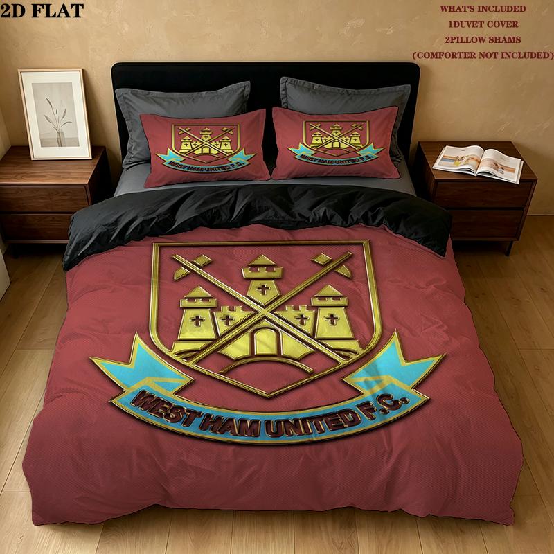 West Ham United FC Pattern Bedding Home Decoration Birthday Gift ( 1 duvet cover + 2 pillowcase, without core),fan merchandise.