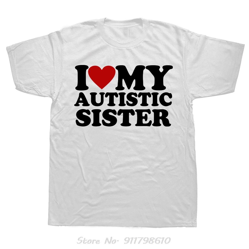 Я люблю моего брата-аутиста Футболка оверсайз Я люблю мою сестру Мужская одежда Юмор Аутизм Фитнес Футболка Мягкая хлопковая футболка