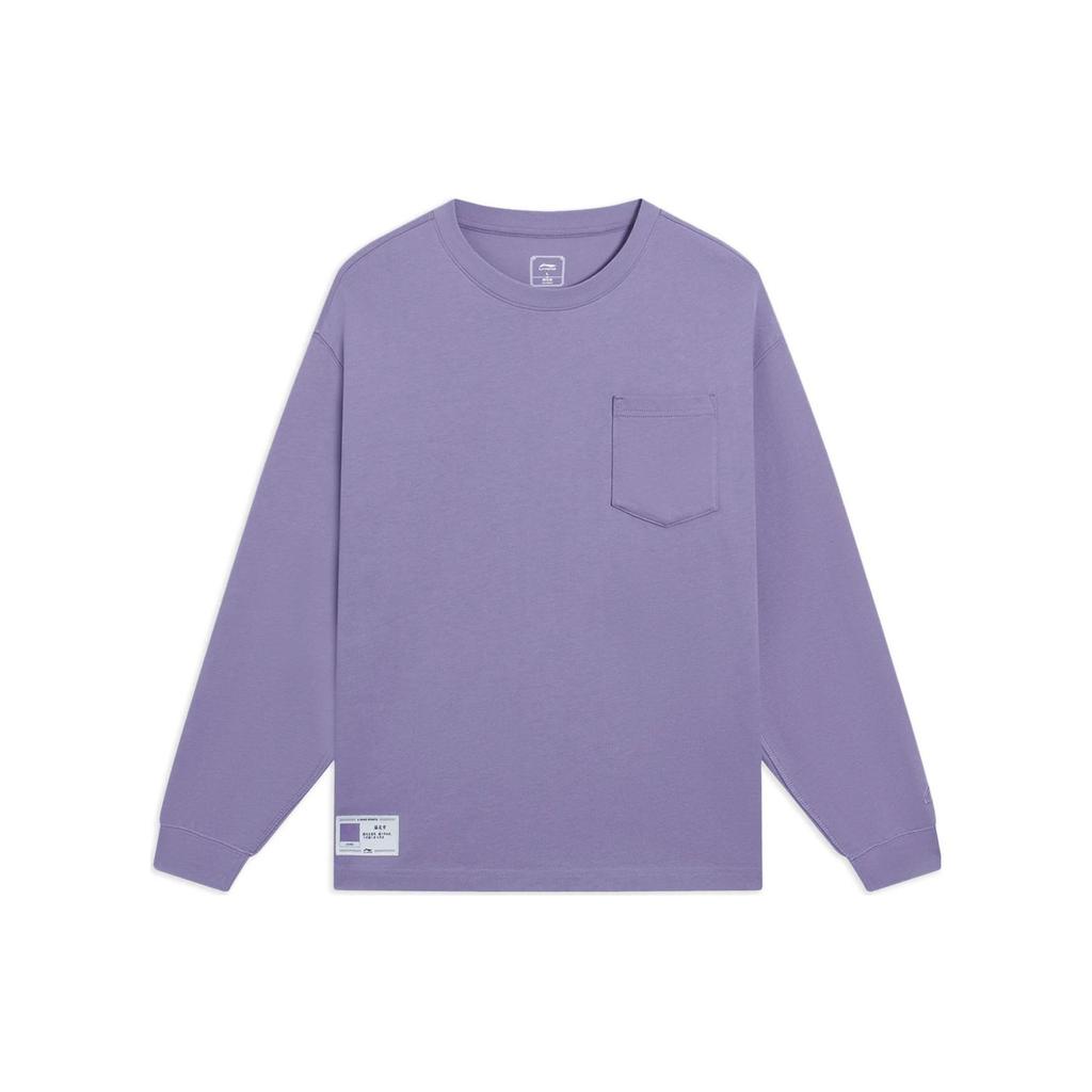 Li-Ning Футболка Sports Life Series с длинным рукавом и карманом, однотонная, с круглым вырезом, мужская, AHSS751-7