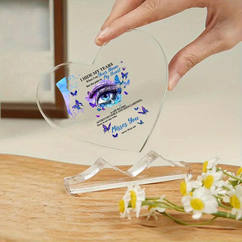 Heart Memorial Gift - "I Hide My Tears" Poem with Butterfly Design - Thoughtful Remembrance Decor, Nurseries, Home Desk Living Room Acrylic Decoration