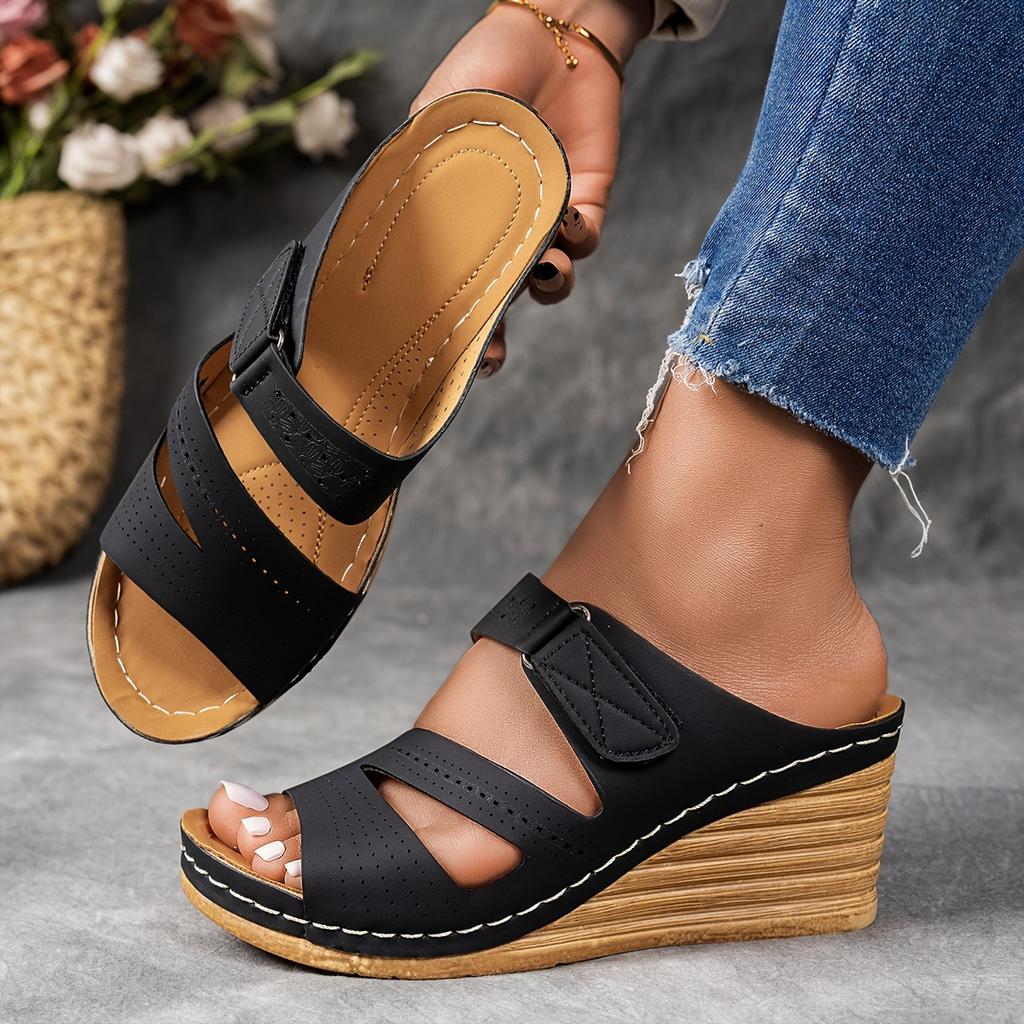 Ladies' Fashion Slope Heel Sandals - Casual Open Toed, Thick Bottom, Breathable PU Coverage, Suitable for All Seasons, Ladies' Sandals