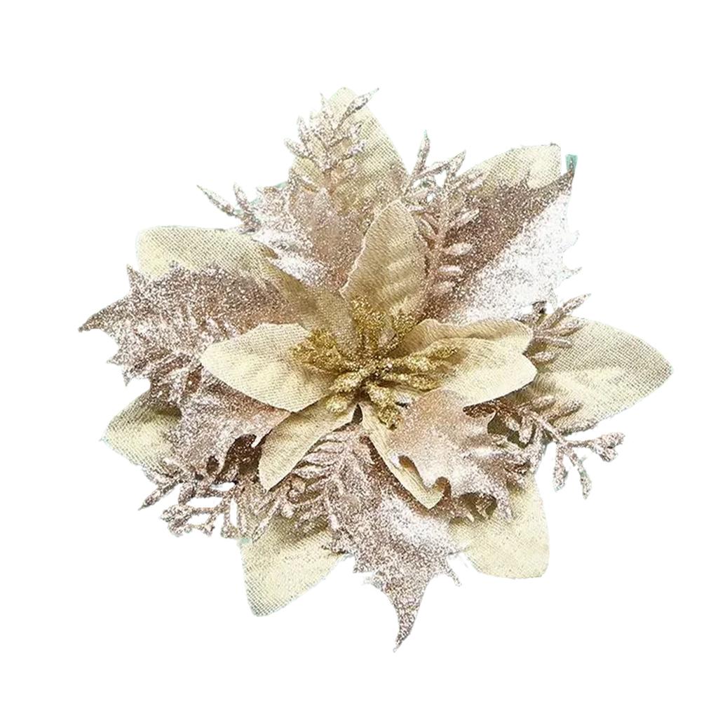 Glitter Poinsettia 5.5 Inch Artificial Flower Christmas Clip Stem Christmas Tree Ornaments For Wedding Party Wreath Decoration