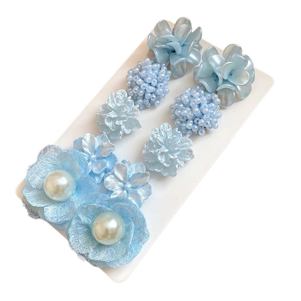 5 Pairs Floral Acrylic Flower Stud Earrings Pearl Korean Style Earrings Beach Vacation