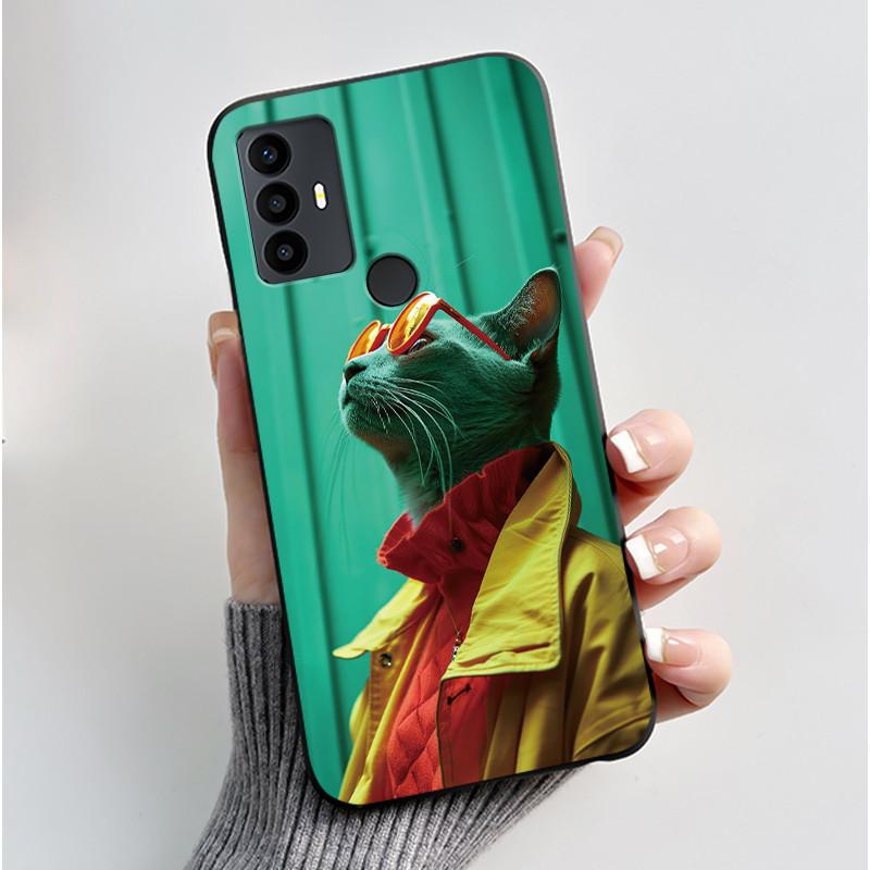 Cute Case For TCL 30 SE Protective Cover For TCL 30E Funda For TCL 306 305 Printing Shell Soft Silicone Cartoon Black Casing