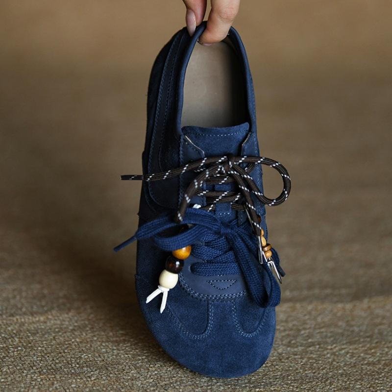 Матовая мягкая кожа синие немецкие тренировочные туфли женские модные повседневные туфли 2025 новые ранняя осень ретро Форрест Гамп женские туфли лодочки