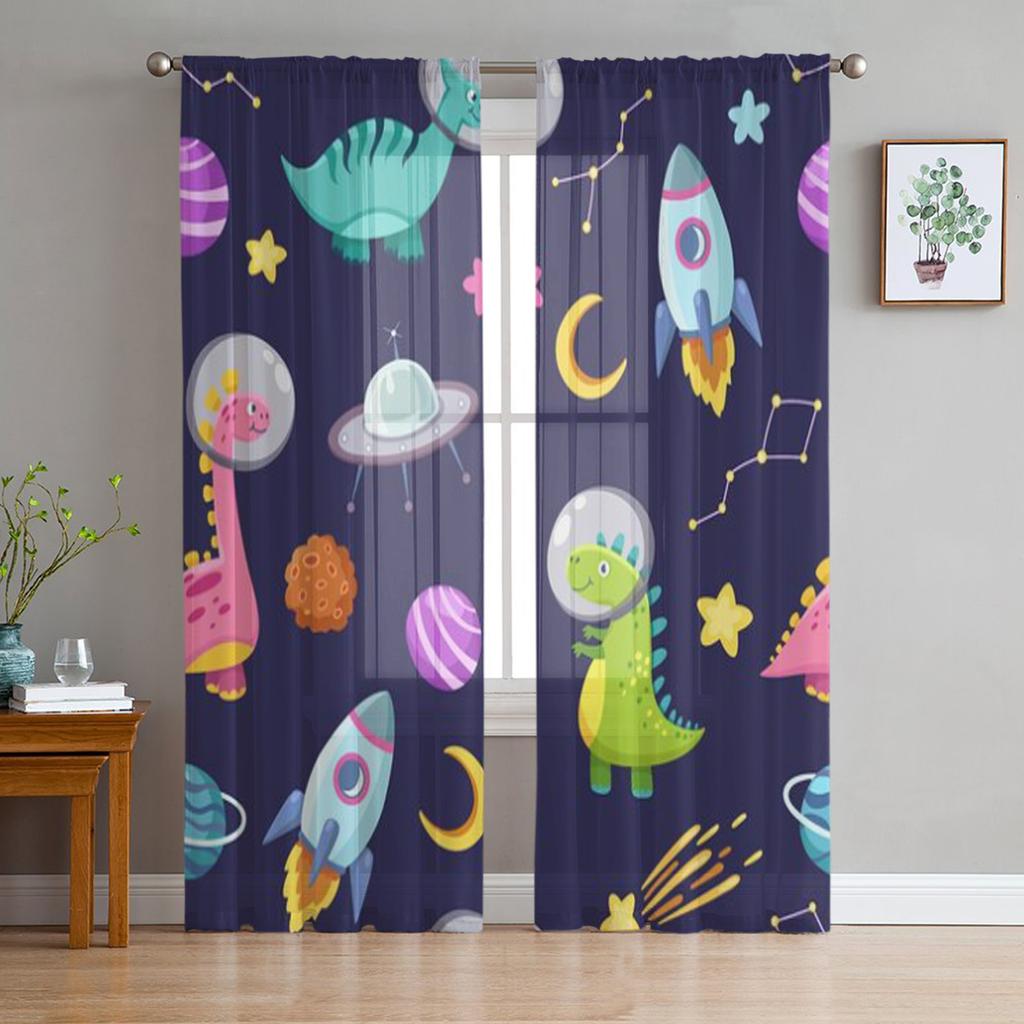 Космический корабль ракета динозавр луна прозрачные шторы для гостиной прозрачный тюль занавеска для окна спальня кухня декор вуаль шторы
