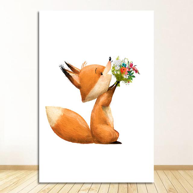 Медведь, настенная живопись на холсте, плакаты на скандинавскую тему и принты, настенные панно, декор для детской комнаты, цветок, кролик, друг, объятие, лиса, мышь