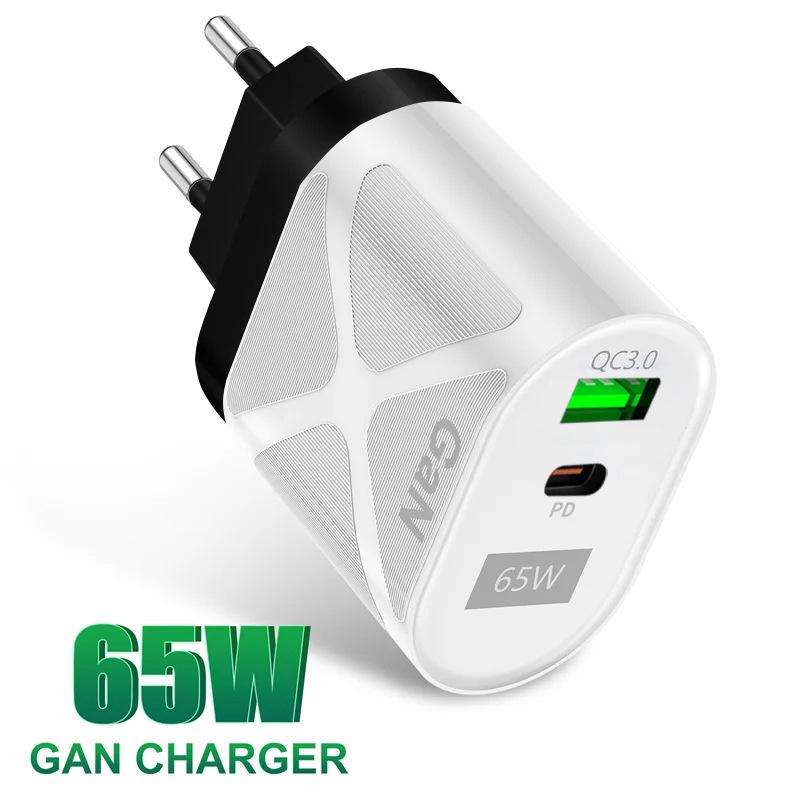 PD33W QC3.0 65W GaN Многопортовое Быстрое Зарядное Устройство Европейского Стандарта с Поддержкой 9В/12В