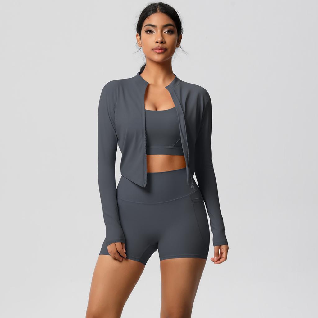 Костюм для йоги с высокой талией, матовый облегающий с карманом, быстросохнущий комплект из трех предметов для упражнений с ощущением облака, набор для бега и фитнеса для активного отдыха, женский