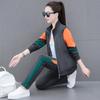 Модный двухцветный открытый кардиган женский спортивный костюм из двух частей приталенный с длинным рукавом повседневный спортивный костюм корейский стиль костюм для тренировок