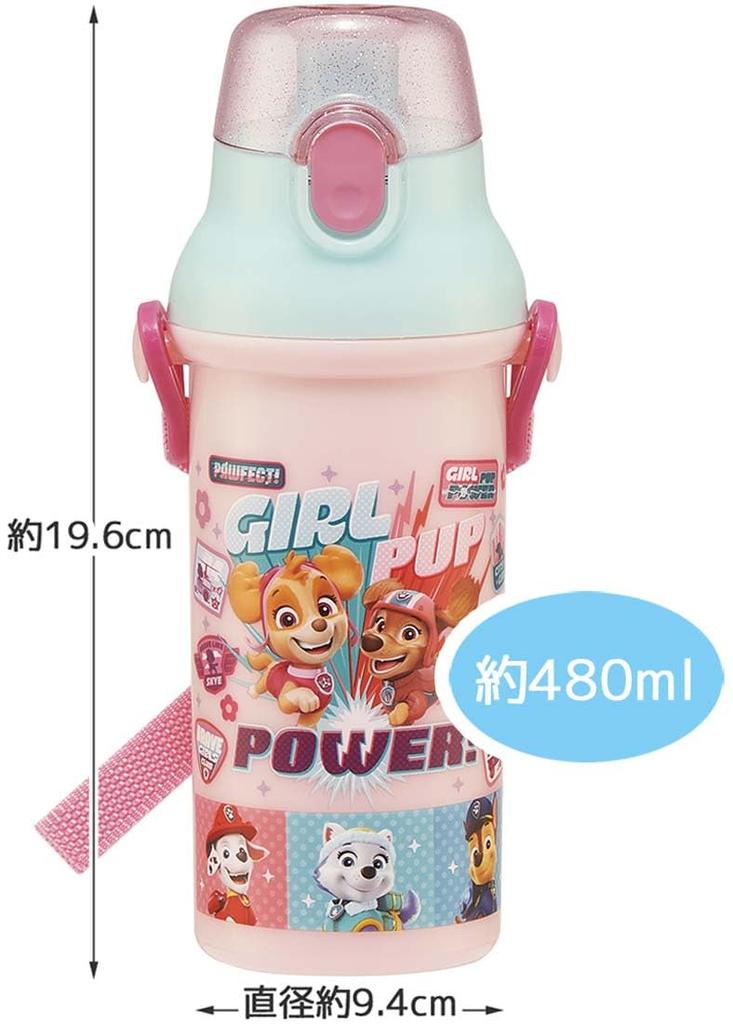 Skater Children's Water Bottle, 480ml, Direct Drinking, Plastic, One-Touch Operation, Dishwasher Safe, Made In Japan, Paw Patrol Girl Pup, PSB5SANAG-A
