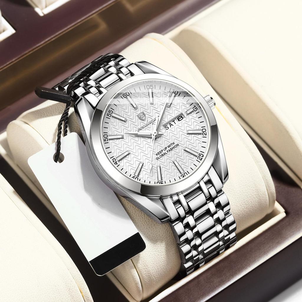 POEDAGAR Роскошные деловые мужские часы для мужчин водонепроницаемые светящиеся из нержавеющей стали дата неделя мужские кварцевые часы