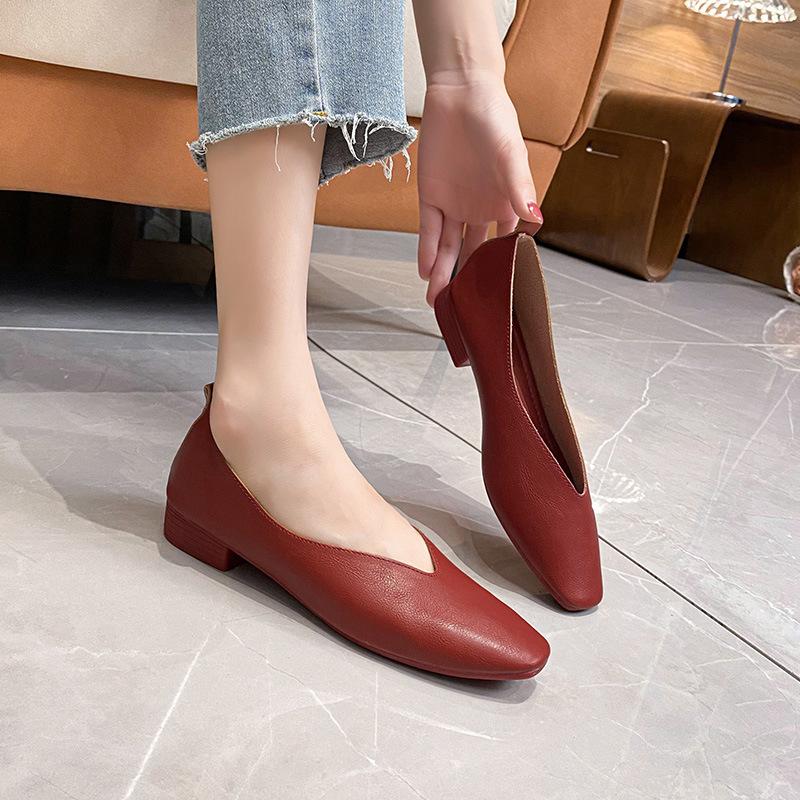 Woman Elegant French Square Toe Mary Janes Casual Flats Female Summer Loafer Shoes Woman Retro Low Heeled Soft Soled Flat Shoes