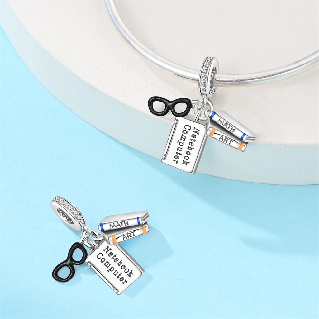 Copper Back To School Season Backpack Laptop Earbuds Pendant Fit Original Charms Bracelets Women Diy Jewelry Gift