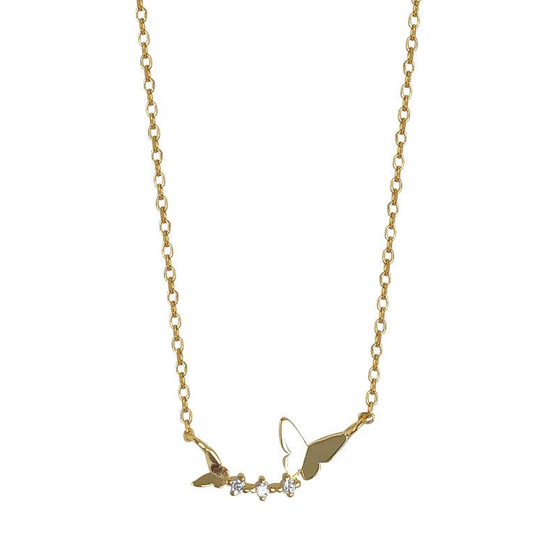 Ожерелье с двумя бабочками из циркония для женщин, простой и универсальный стиль, новая цепочка на ключицу, корейский выпуск