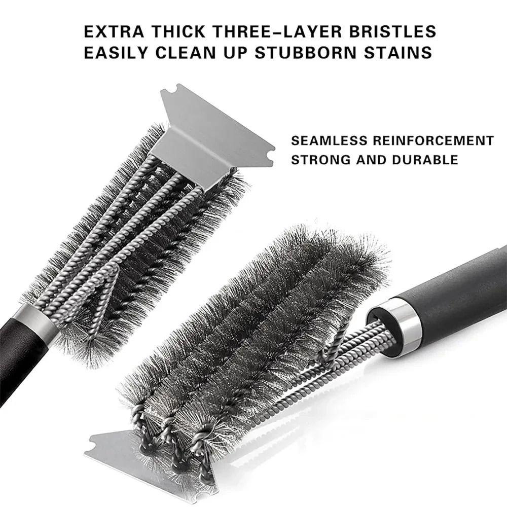 1Pcs Stainless Steel Bristle Cleaner Brush with Deluxe Handle BBQ Tool Grill Brush and Scraper