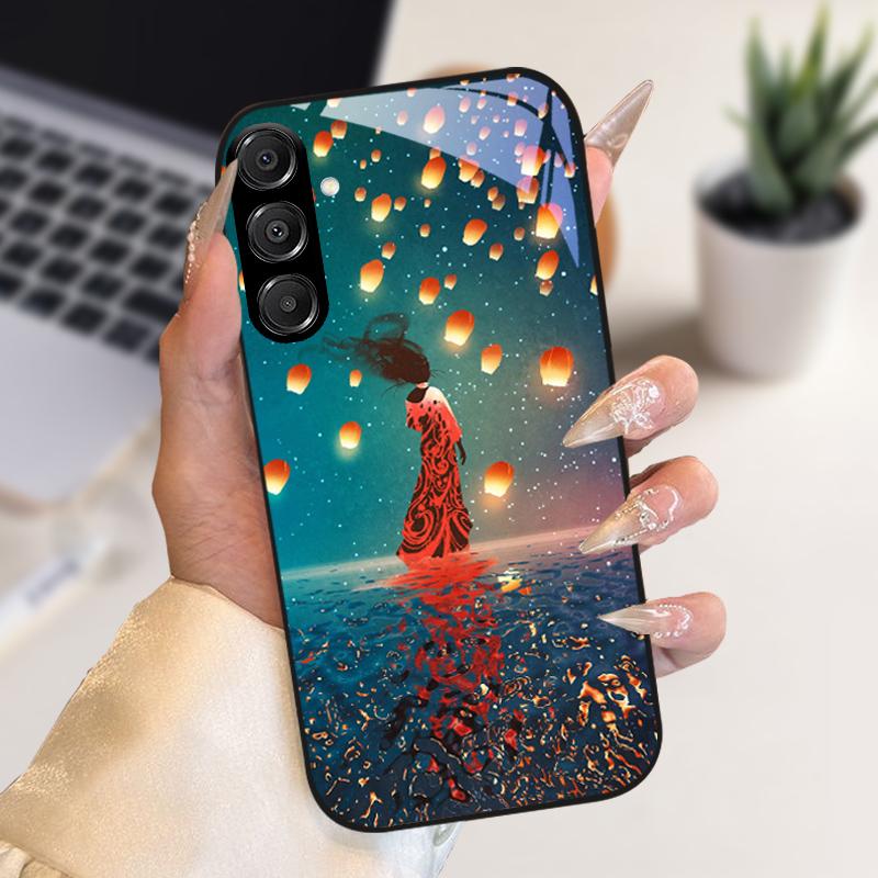 Модный Чехол Для Samsung A55 A56 Чехол A25 A26 Закаленное Стекло Чехол Для Телефона Для Galaxy A15 A35 A36 Жесткий PC Стекло Защитный Fundas