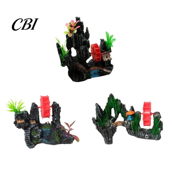 Spinning Waterwheel for Fish Tank Aquarium Waterwheel, Ornament, Mini Rockery Mountain Air Bubbler, Dynamic Decoration Aerating Action Hideout