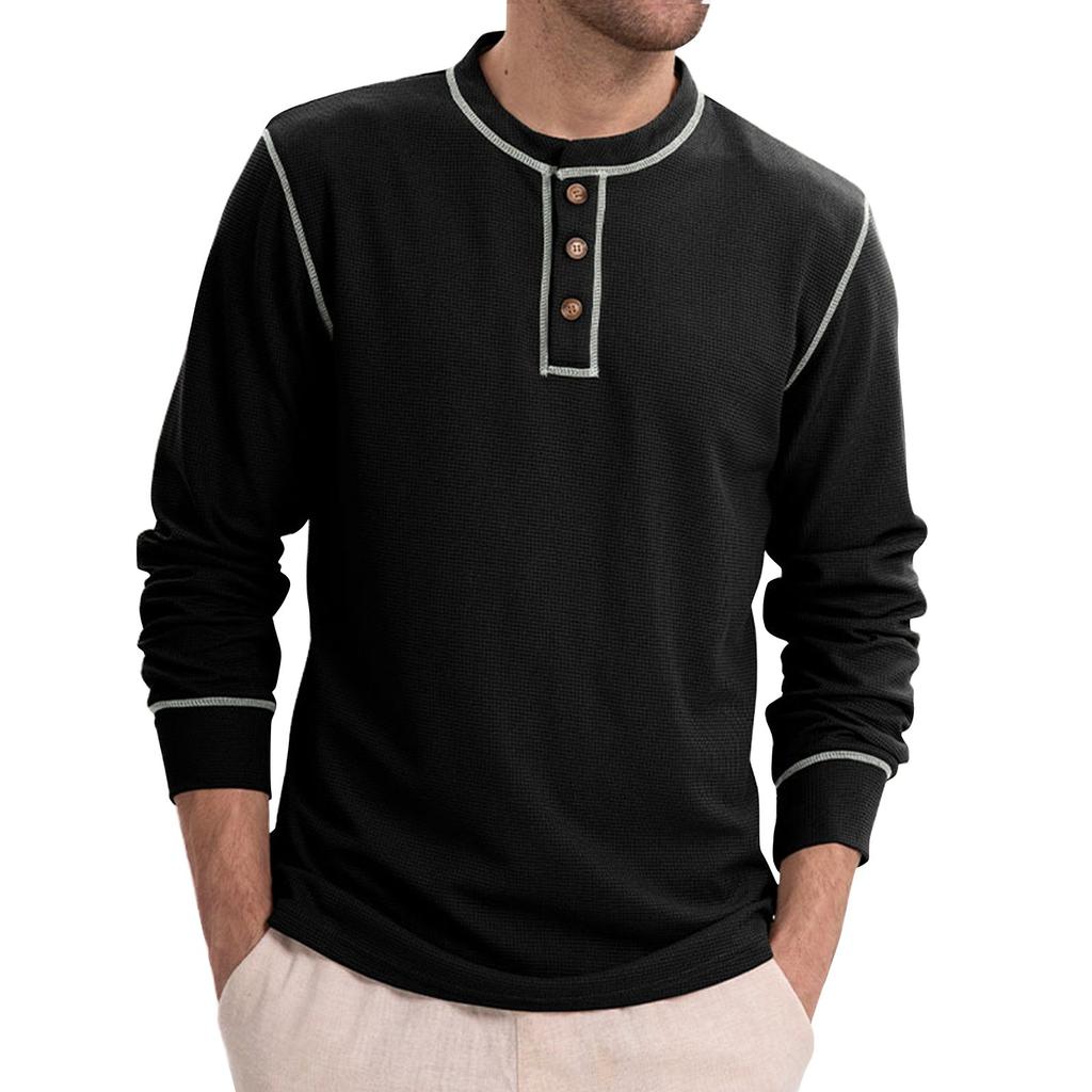 Мужские весенние однотонные ретро-топы с длинным рукавом на пуговицах, мужские повседневные модные топы
