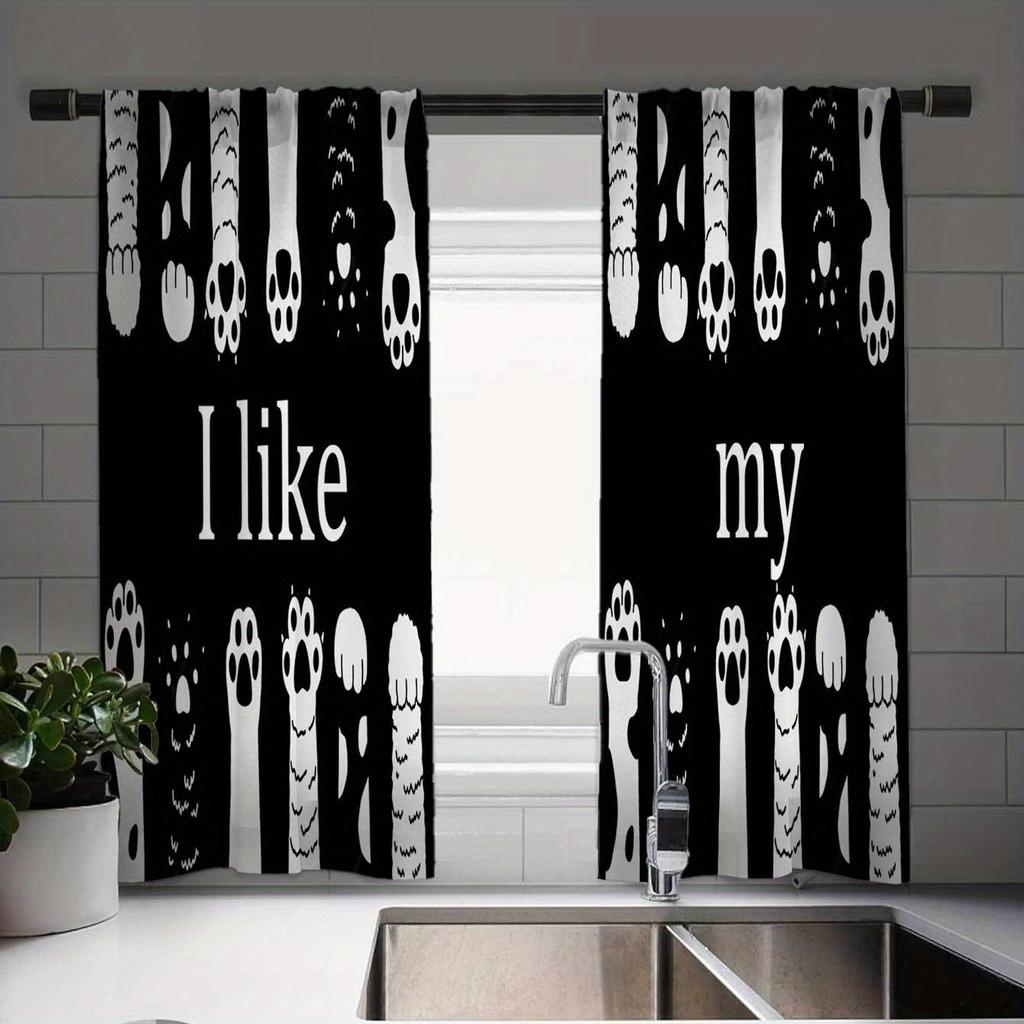 2-панельные шторы с принтом «Кот Фортуны» Шторы для кухни с рыбками Кухонные жалюзи Оконные шторы 75% затемнения Кофейные шторы