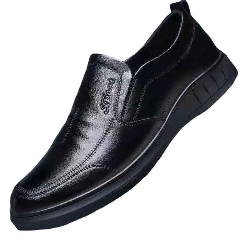 Мужская кожаная обувь, летняя обувь для папы, дышащая деловая повседневная обувь на мягкой подошве, туфли без шнуровки для среднего возраста