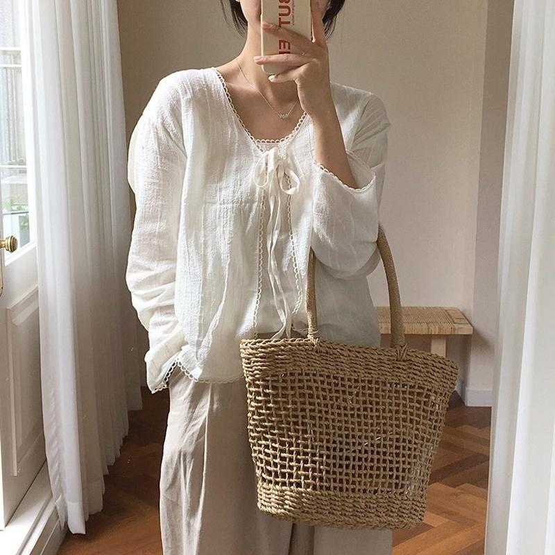 Rattan Straw Woven Bag Women Basket Tote Fashion Summer Beach Large Purse