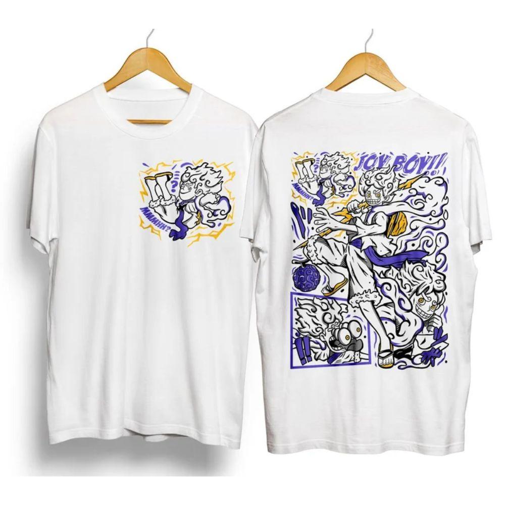 Summer 2026 One Piece Luffy No 5 Nika Joypoi Street Trend Theme 100 Cotton Print Baggy Tshirt for Parents and Children