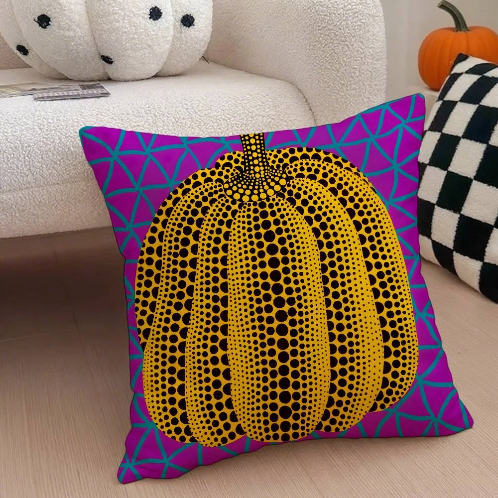 Yayoi Kusama Abstract Art Pumpkin Pillow Case Anti-Dustmite Pillowcase Invisible Zipper Silky Short Plush Sofa Cushion Cover