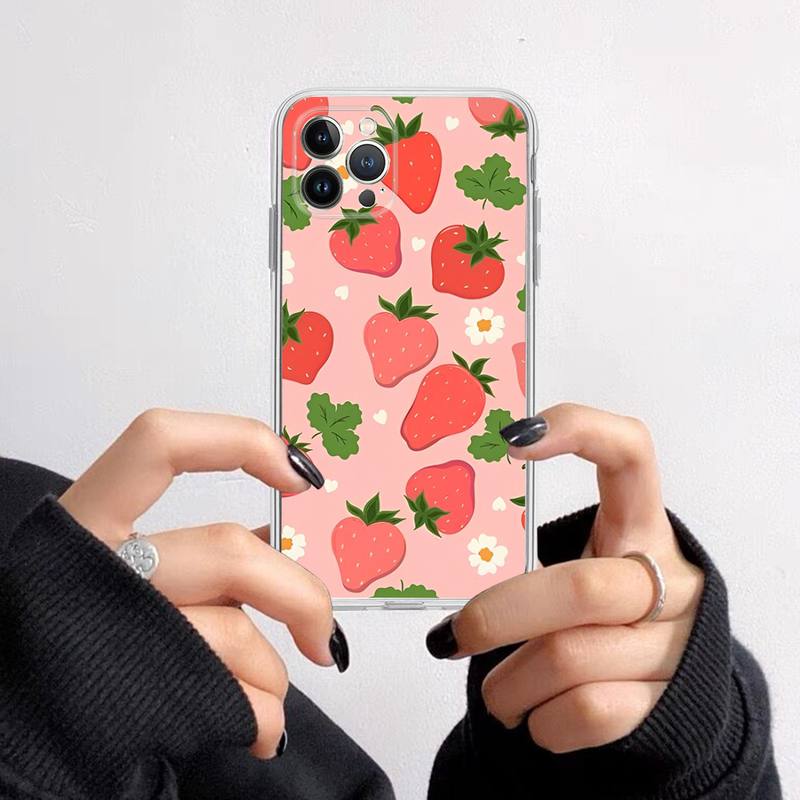 FHNBLJ Summer Strawberry Phone Case For iPhone 13 14 Pro Max XS XR 12 11 Pro 13 Mini 6 7 8 Plus Clear Back Cover Capa