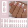24 Pcs Short Square False Nails Gradient Full Cover Stick On Nails Glittering False Nails French Tip Press On Nails