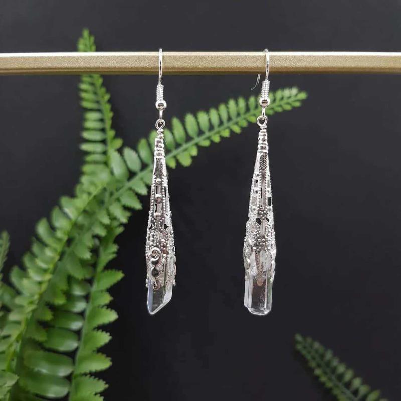 Ретро Серебристый Цвет Filigree Длинные Хрустальные Висячие Серьги для Женщин Хэллоуин Фэнтези Эльф Ведьма Фея Косплей Украшения Вечеринка Подарок