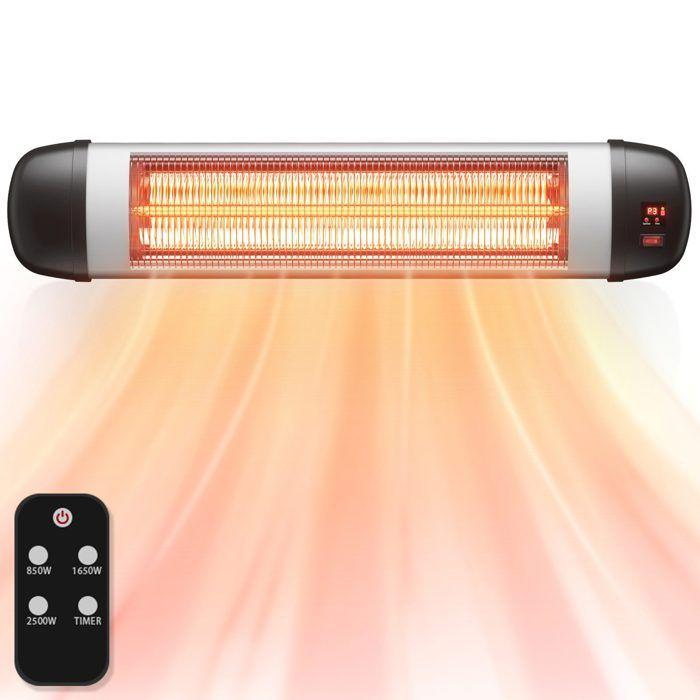 Chauffage infrarouge d'extérieur - NETTLIFE - 2500W - Mural - Télécommande - 3 niveaux de chaleur
