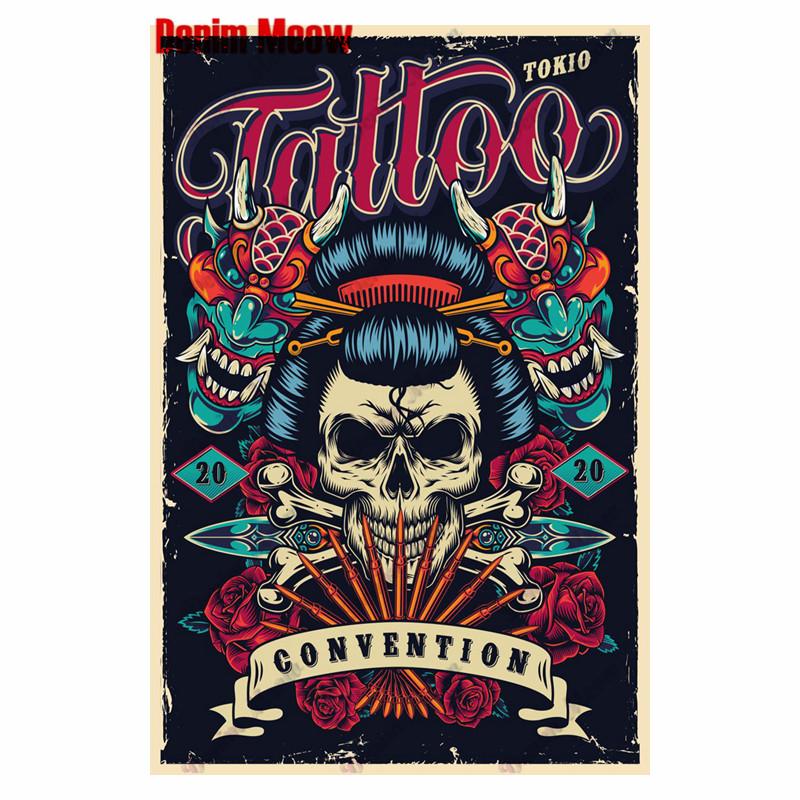 Студия винтажной татуировки, металлическая жестяная вывеска, красивая девушка, металлическая табличка, татуировка красивая девушка, ретро-декор стен, декор комнаты, WY36