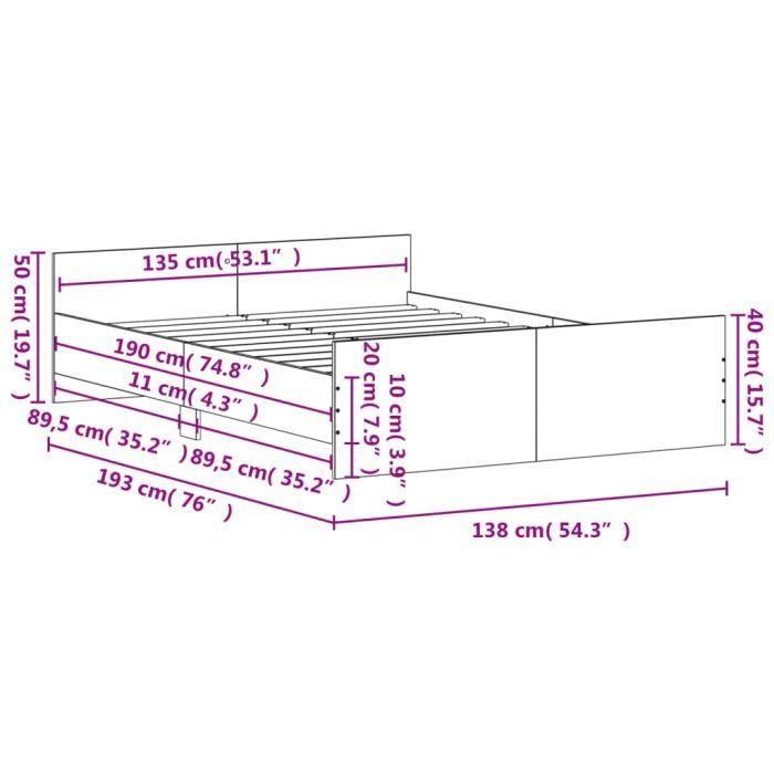 VidaXL Bed Frames Headboard and Footboard Concrete Grey 135x190 Cm 3203792