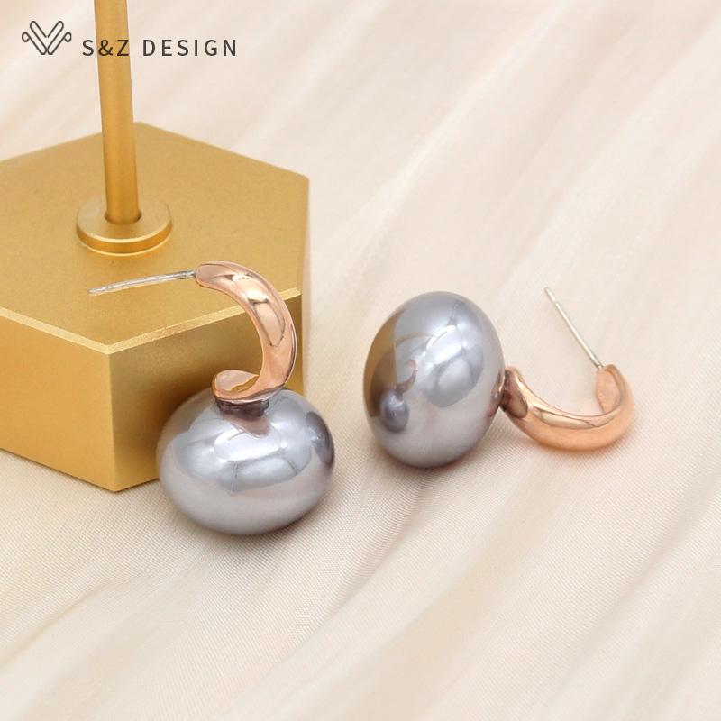 Модные красочные серьги-гвоздики с большим искусственным жемчугом для женщин и девочек, свадебные украшения, элегантные серьги-капельки цвета розового золота, антиаллергенные