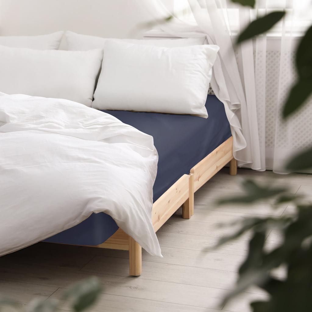 Cotton fitted sheet 90x200 smooth satin, dark navy blue