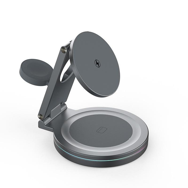 Qi2 Certified Magnetic Wireless Charger Stand 15W Fast Charging Foldable 360° Rotation Metal Phone Holder for iPhone MagSafe 16 15 14 13 12 Pro Max