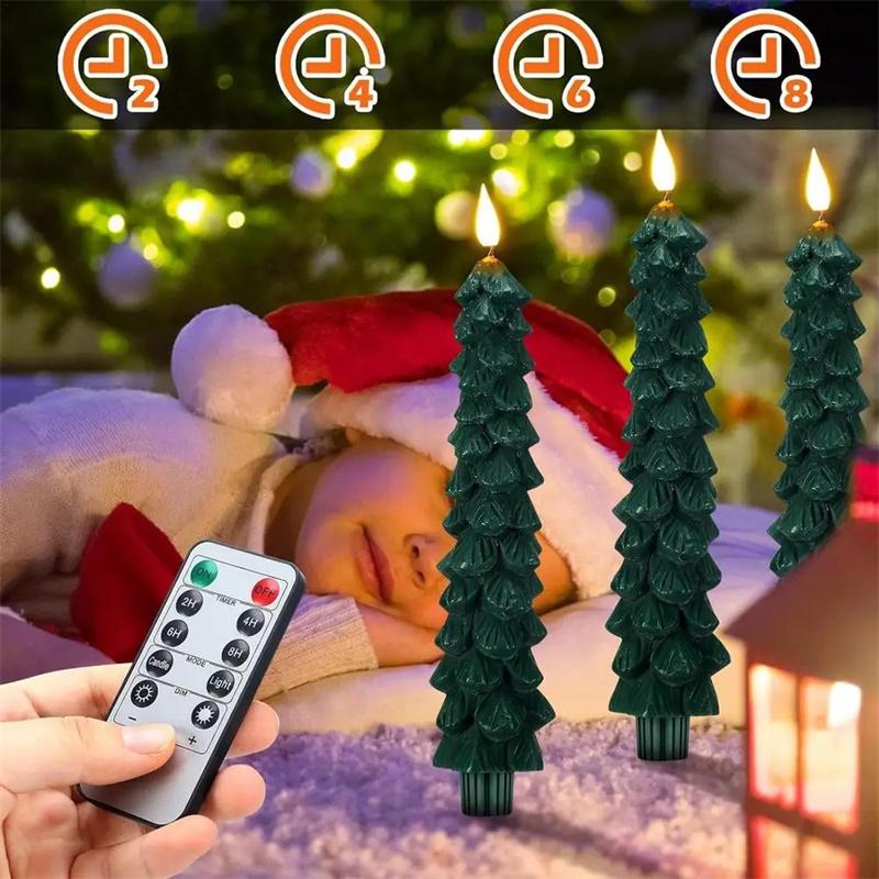 Christmas Tree Flameless LED Candles Green Led Candlesticks with Timer Remote Christmas Tree 3D Flickering LED Flameless Candles