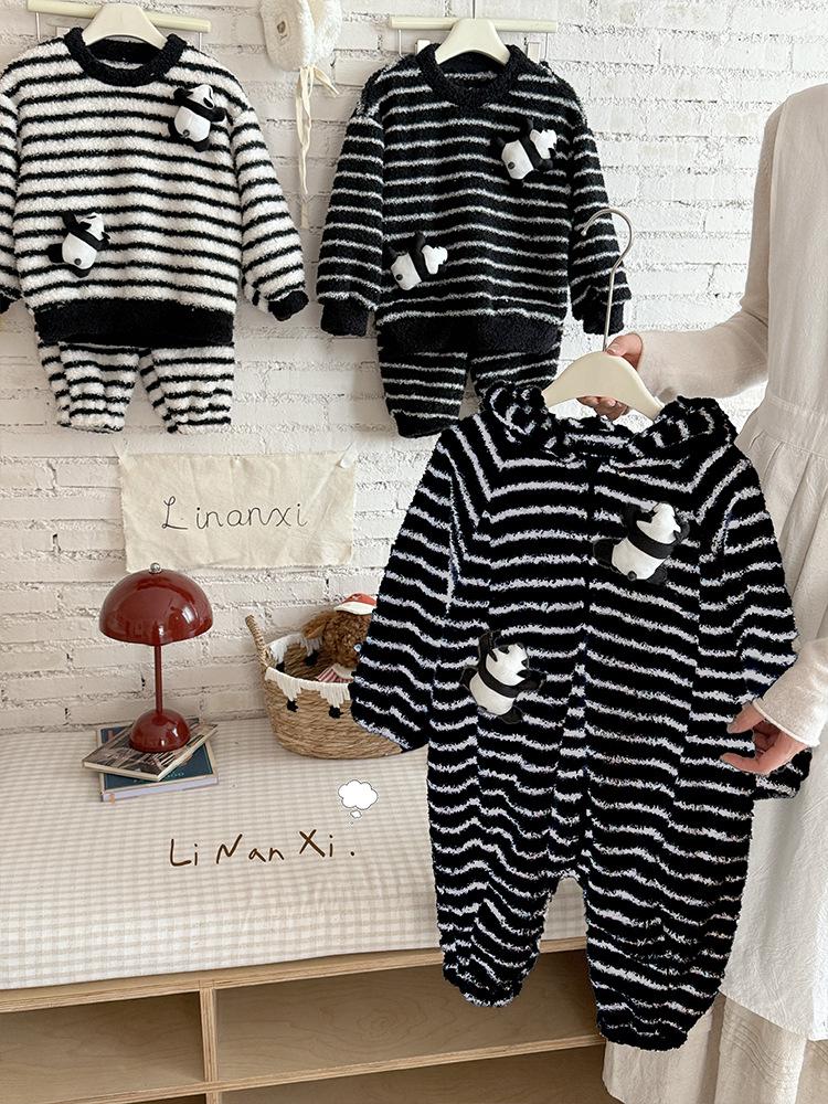 88291 Детский зимний полосатый комбинезон и 25 новых детских теплых комплектов из кораллового флиса размера Small/Medium