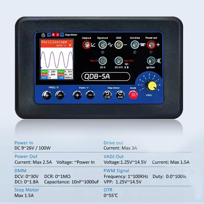 QDB300 5A 12~24V Тестер катушки зажигания Тестер инжектора Тестер автомобильных датчиков Осциллограф Детектор неисправностей с ШИМ-приводом Тестер шаговых двигателей