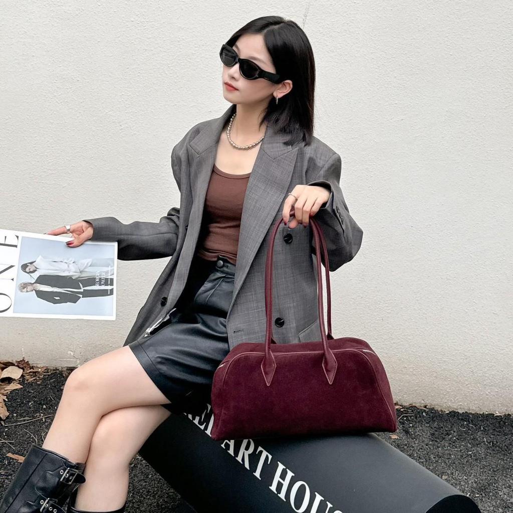 Французская ретро матовая сумка-тоут из коровьей кожи - 2024 Большая вместительная наплечная сумка-багет для женщин