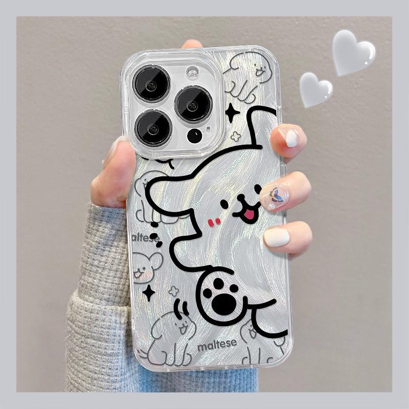 Подходит для Apple 15PM Чехол для мобильного телефона iPhone14 Line Puppy Bracket 13 Feather Yarn 12 Laser IMD Soft Edge