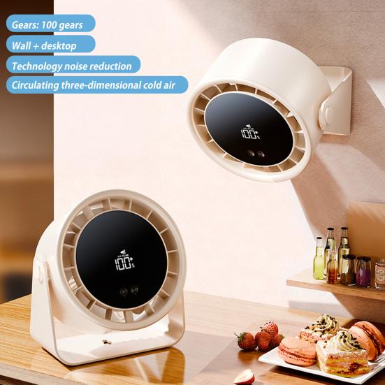 Table Fan Personal Air Conditioner 100 Speeds Strong Airflow Ultra Quiet Digital Display Rechargeable Wall-Mounted Desk Fan