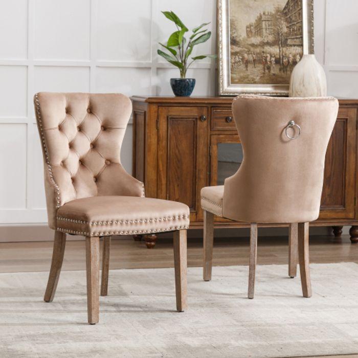 Chaises de salle à manger - MUVOE - Lot de 2 - Velours marron - Pieds en bois massif - Réglables en hauteur