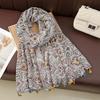 Fresh and Elegant Red Petal Mixed Printed Tassel Scarf for Women  Cotton and Linen Scarf for Travel Decorative Shawl