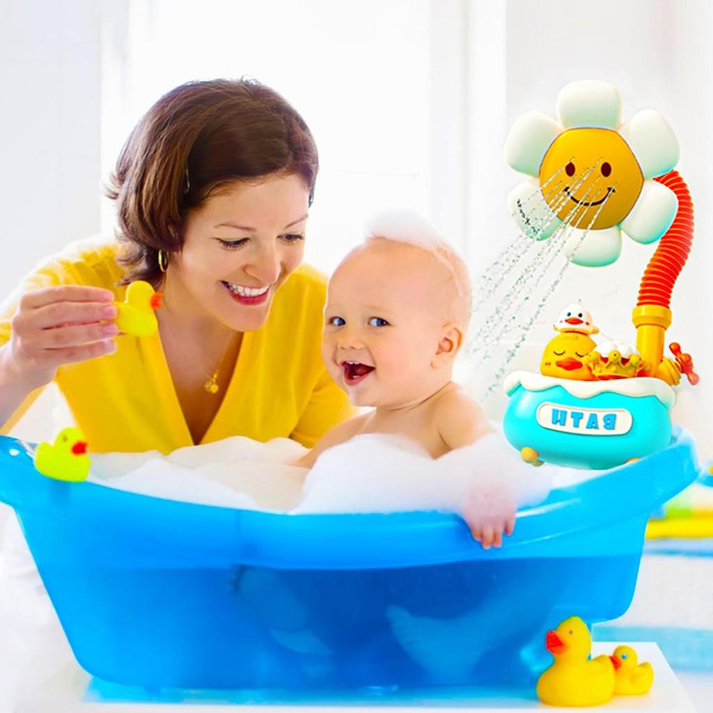Baby bath toys toddler bath shower bathtub toys with sunflower shower 3 water spray heads baby bathtub toys