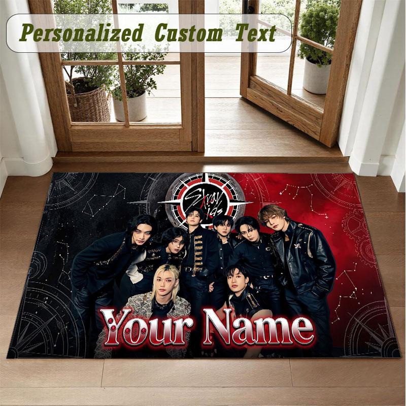 Crystal Velvet Square Rug Custom NameStray Kids Pattern Non Slip Home Floor Decor Rug