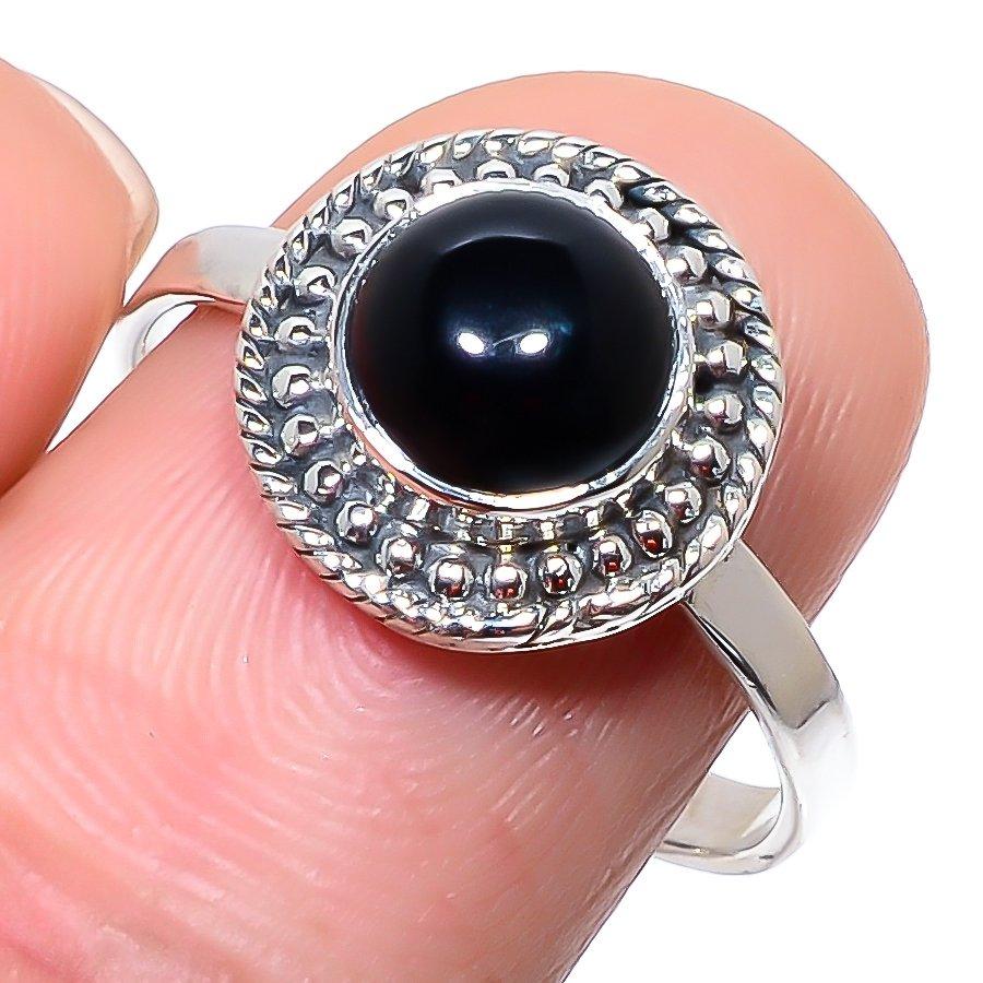Natural Black Onex Gemstone Handmade 925 Sterling Silver Jewelry Ring S.10 K4N99