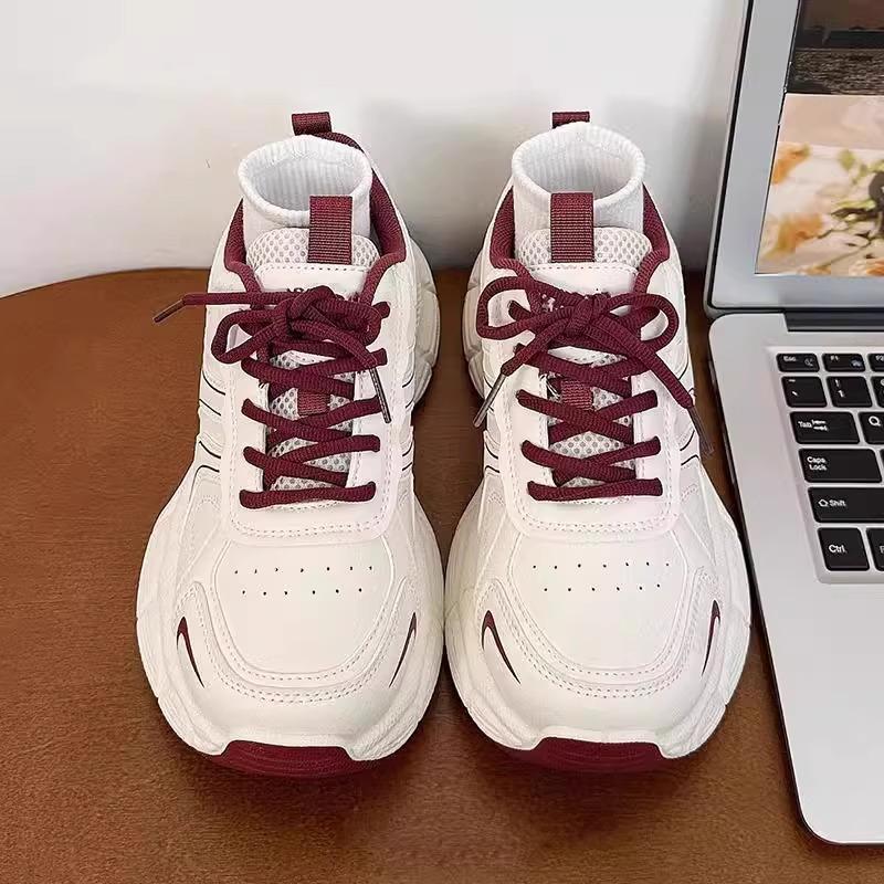 Thick-soled Dad Shoes Women's 2025 Summer New Thin Breathable Heightening Lightweight Leather Surface Showing Feet Small Casual Sports Shoes
