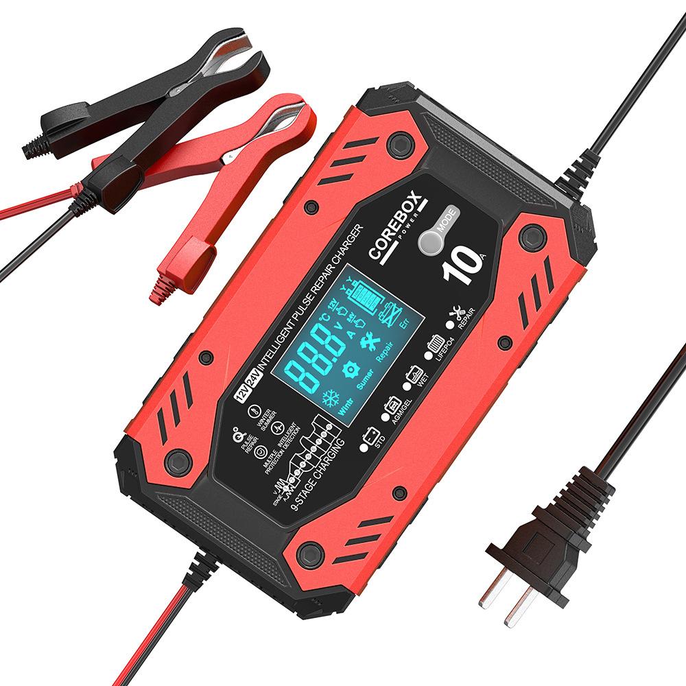 Автомобильное зарядное устройство, полностью автоматическое 12 В/24 В, интеллектуальное импульсное ремонтное зарядное устройство для быстрой зарядки для AGM LFP GEL WET свинцово-кислотное